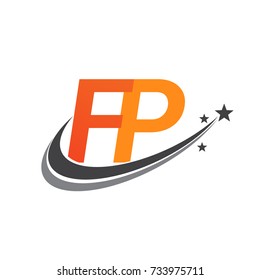 initial letter FP logotype company name colored orange and grey swoosh star design. vector logo for business and company identity.