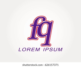 Initial letter fq logo. Monogram lowercase italic