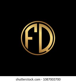 Initial letter FQ, minimalist art monogram circle shape logo, gold color on black background