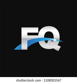 Initial letter FQ, overlapping movement swoosh logo, metal silver blue color on black background
