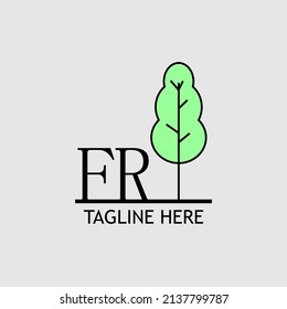 Initial letter FR with green tree logo. Minimal, simple and unique.