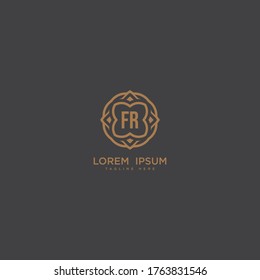 Initial letter FR logo icon design. Luxury jewelry frame gem edge logotype. Print monogram initials stamp sign symbol