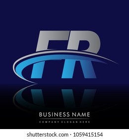 initial letter FR logotype company name colored blue and grey swoosh design. vector logo for business and company identity.