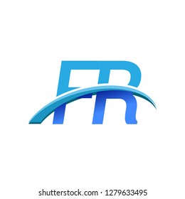 initial letter FR logotype company name colored blue and swoosh design. vector logo for business and company identity.