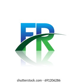 initial letter FR logotype company name colored blue and green swoosh design. vector logo for business and company identity.
