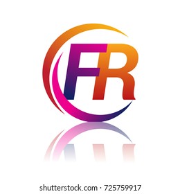 initial letter FR logotype company name orange and magenta color on circle and swoosh design. vector logo for business and company identity.