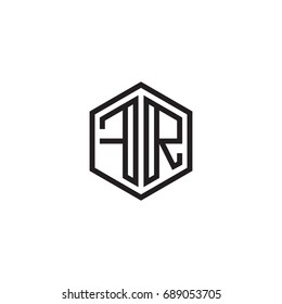 Initial letter FR, minimalist line art monogram hexagon logo, black color