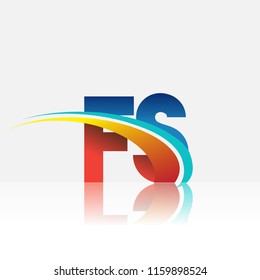 initial letter FS logotype company name colored red and blue and swoosh design. vector logo for business and company identity.
