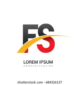 initial letter FS logotype company name colored red, black and yellow swoosh design. isolated on white background.
