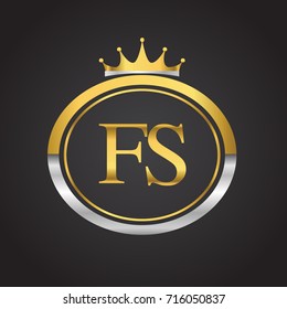 initial letter FS logotype company name with oval shape and crown, gold and silver color. vector logo for business and company identity.