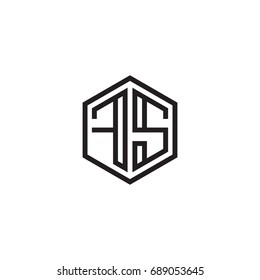 Initial letter FS, minimalist line art monogram hexagon logo, black color