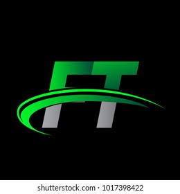 initial letter FT logotype company name colored green and black swoosh design. vector logo for business and company identity.