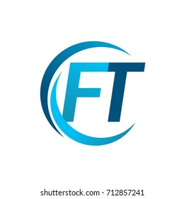 initial letter FT logotype company name blue circle and swoosh design. vector logo for business and company identity.