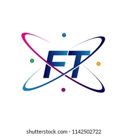 initial letter FT logotype science icon colored blue, red, green and yellow swoosh design. vector logo for business and company identity.
