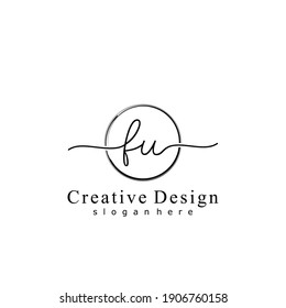 Initial letter FU calligraphy handwritten logo. Handwritten alphabet in the logo template. Letters and Alphabet for your logo design.