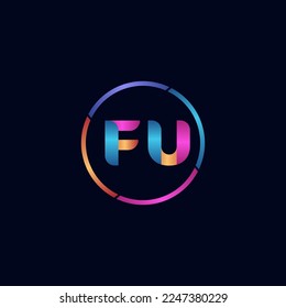 Initial letter FU curve rounded logo, gradient vibrant colorful glossy colors