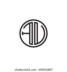 Initial letter FU, FV, minimalist line art monogram circle logo, black color