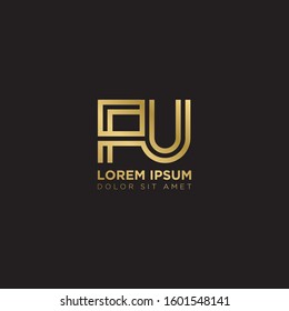 Initial Letter FU linked uppercase overlap modern gold logo vector design template. Suitable for business, consulting group company.