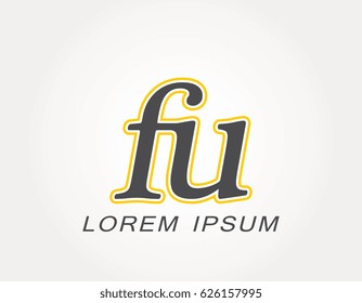 Initial letter fu logo. Monogram lowercase italic