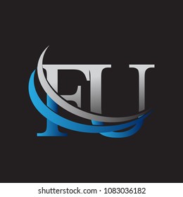 initial letter FU logotype company name colored blue and grey swoosh design. vector logo for business and company identity.
