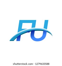 initial letter FU logotype company name colored blue and swoosh design. vector logo for business and company identity.