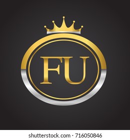 initial letter FU logotype company name with oval shape and crown, gold and silver color. vector logo for business and company identity.