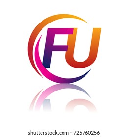 initial letter FU logotype company name orange and magenta color on circle and swoosh design. vector logo for business and company identity.