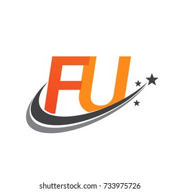 initial letter FU logotype company name colored orange and grey swoosh star design. vector logo for business and company identity.