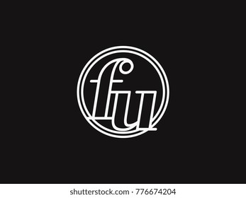 Initial letter fu lowercase outline inside the circle logo template white on black background