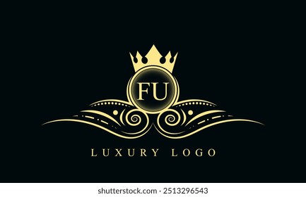 Letra inicial FU design de logotipo de luxo. FU Luxurious Royal Golden Logo design