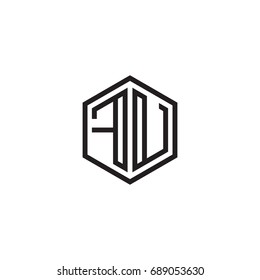Initial letter FU, minimalist line art monogram hexagon logo, black color