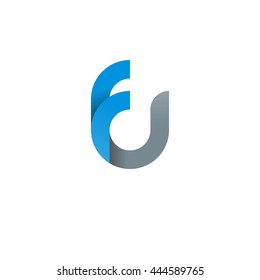 initial letter fu modern linked circle round lowercase logo blue gray
