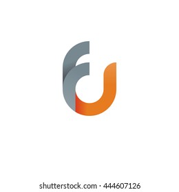 initial letter fu modern linked circle round lowercase logo orange gray