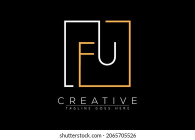 Initial letter fu, uf, f, u elegant and luxury Initial with Rectangular frame minimal monogram logo design vector template