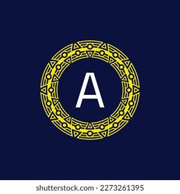 initial letter A futuristic circle pattern frame emblem logo