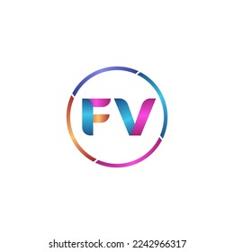 Initial letter FV curve rounded logo, gradient vibrant colorful glossy colors