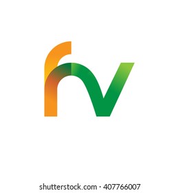initial letter fv linked circle lowercase logo orange green