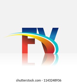 initial letter FV logotype company name colored red and blue and swoosh design. vector logo for business and company identity.
