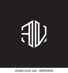 Initial letter FV, minimalist line art monogram hexagon shape logo, white color on black background