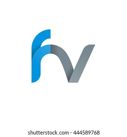 initial letter fv modern linked circle round lowercase logo blue gray