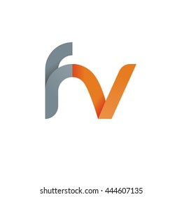 initial letter fv modern linked circle round lowercase logo orange gray