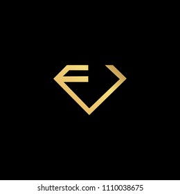 Initial letter FV VF minimalist art DIAMOND shape logo, gold color on black background