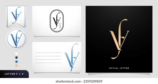 Initial Letter FV or VF monogram logo design template elements for your business with elegance style, Stationery, Layouts collages, prints materials, screen printing, letterpress foil golden colors