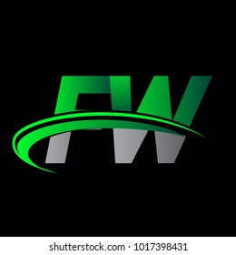 initial letter FW logotype company name colored green and black swoosh design. vector logo for business and company identity.