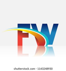 initial letter FW logotype company name colored red and blue and swoosh design. vector logo for business and company identity.
