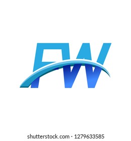 initial letter FW logotype company name colored blue and swoosh design. vector logo for business and company identity.