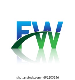 initial letter FW logotype company name colored blue and green swoosh design. vector logo for business and company identity
