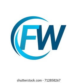 initial letter FW logotype company name blue circle and swoosh design. vector logo for business and company identity.