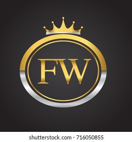 initial letter FW logotype company name with oval shape and crown, gold and silver color. vector logo for business and company identity.