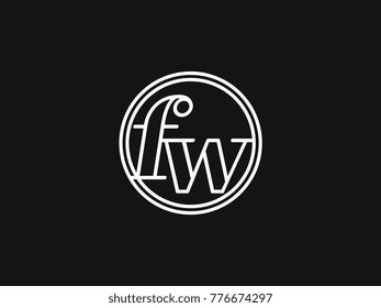 Initial letter fw lowercase outline inside the circle logo template white on black background